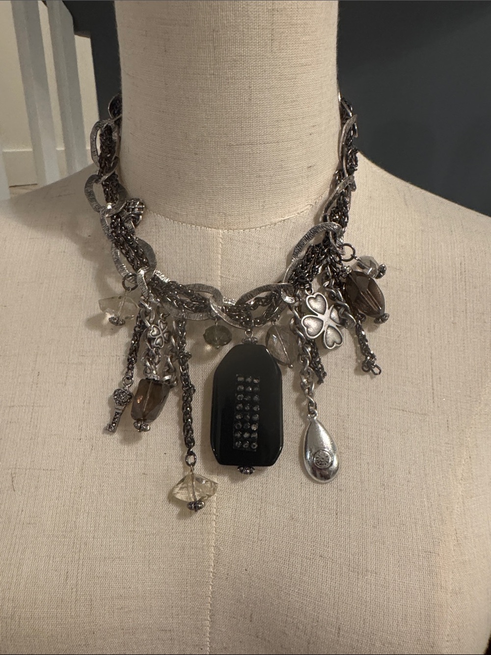 Statement charm Necklace Xandra Accessories by Montreal designer Kiki Tsiliakos